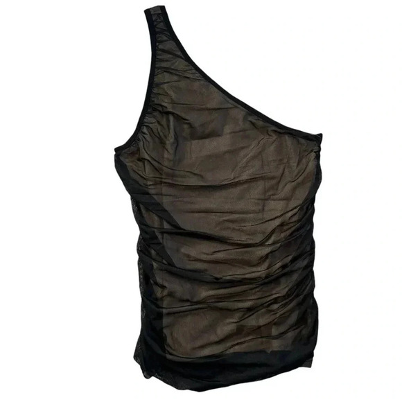 NWT Torrid Ruched Mesh One Shoulder Contrast Lining Top- Black 00 NWT - Picture 5 of 11